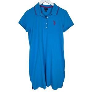 Polo US Pony Shirt Dress Size Large‎ Aqua Blue golf Club preppy Coastal Tennis